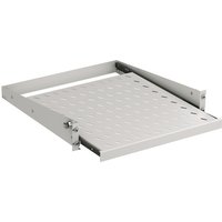 19" 2HE Fachboden ausziehbar, T=555 mm, Frontbefestigung, 20 kg, RAL9005